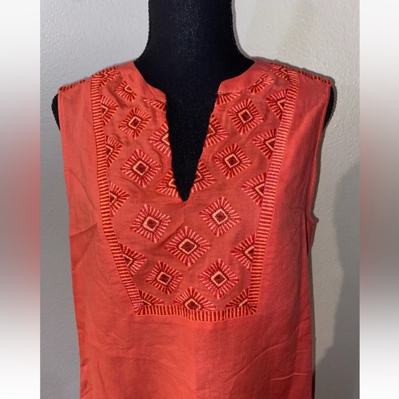 J. CREW Pink Linen Blend Sleeveless Sunburst Embroidered Mini Dress. Size S - Picture 2 of 8